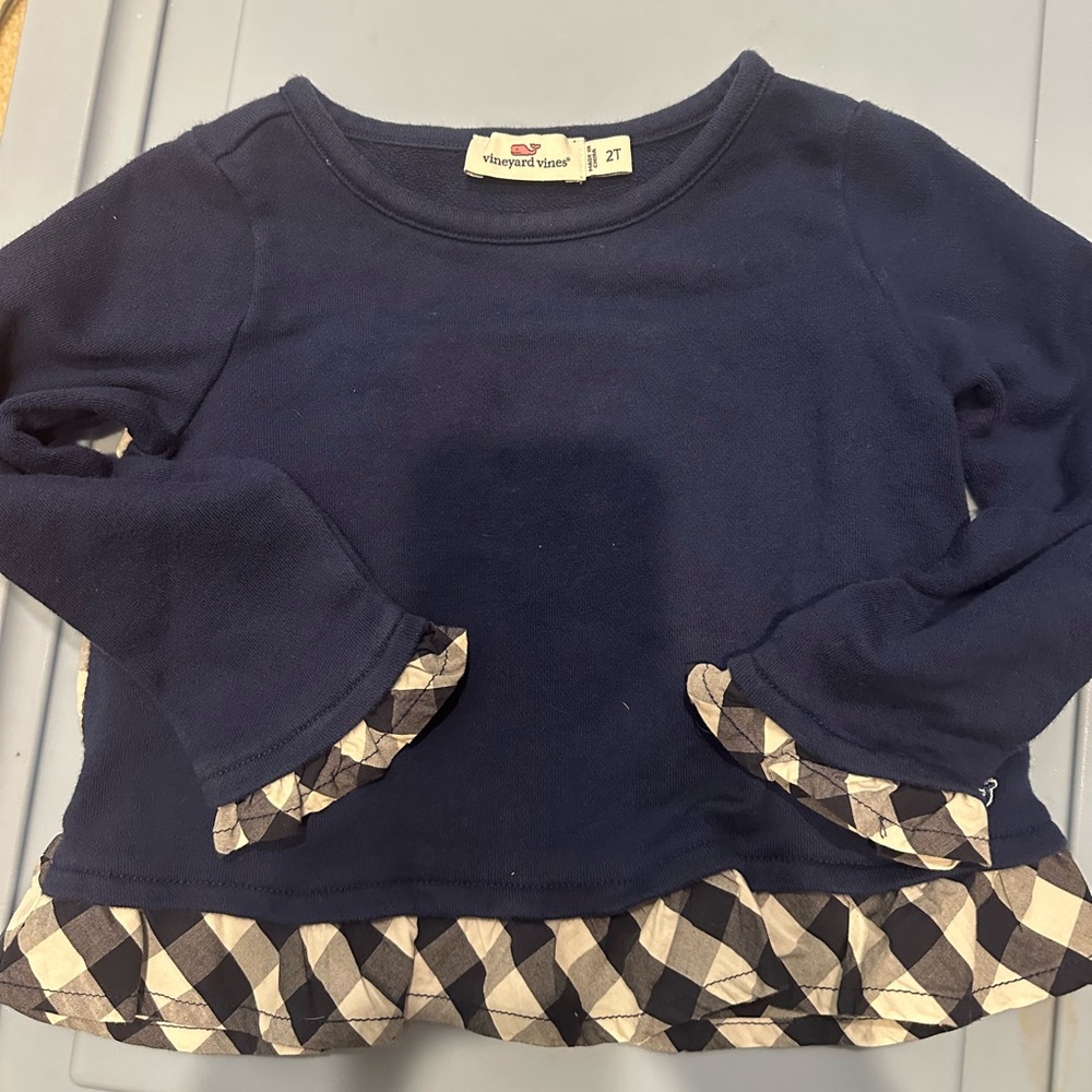 Vineyard Vines Navy Kids Top with Checkered Accents, size 2t